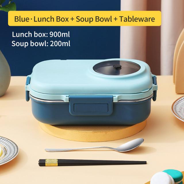 304 Edelstahl Lunchbox für Kinder Abnehmbare Lebensmittelbehälter Box mit Suppenbehälter Tragbare Lunchbox Schulkind blau von Joom DACH