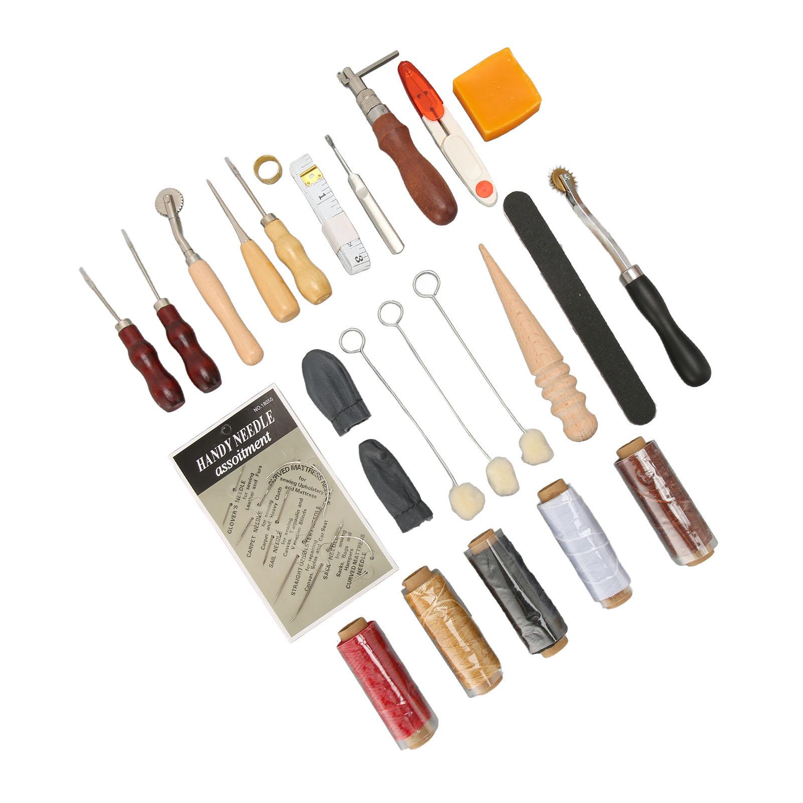 31-teiliges Leder-Nähset mit gewachstem Faden, Nadeln, Näh-Markierrad, Fingerhut, Lederbearbeitung von Joom DACH