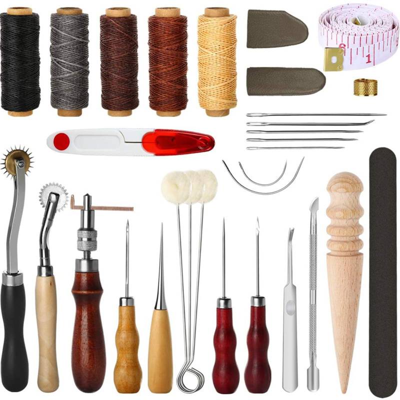 31-teiliges Leder-Nähwerkzeug, DIY-Lederhandwerk, Handnähset mit Groover-Ahle, gewachstem Fingerhut 31Pcs von Joom DACH