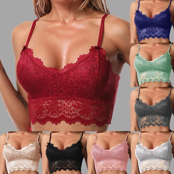 32A-95C Frauen Ärmellose Spitze Weste Bh Cropped Top Leibchen Gepolsterte Tank Tops Fitness Unterwäsche Floral Spitze Bralette 7 Farben M/L weiß von Joom DACH