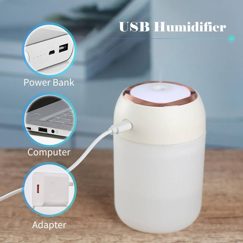 330 ml bunter Nebel-Luftbefeuchter, Diffusor, tragbar, 7 Farben, Nachtlicht, leiser USB-Luftbefeuchter mit 2 grau von Joom DACH