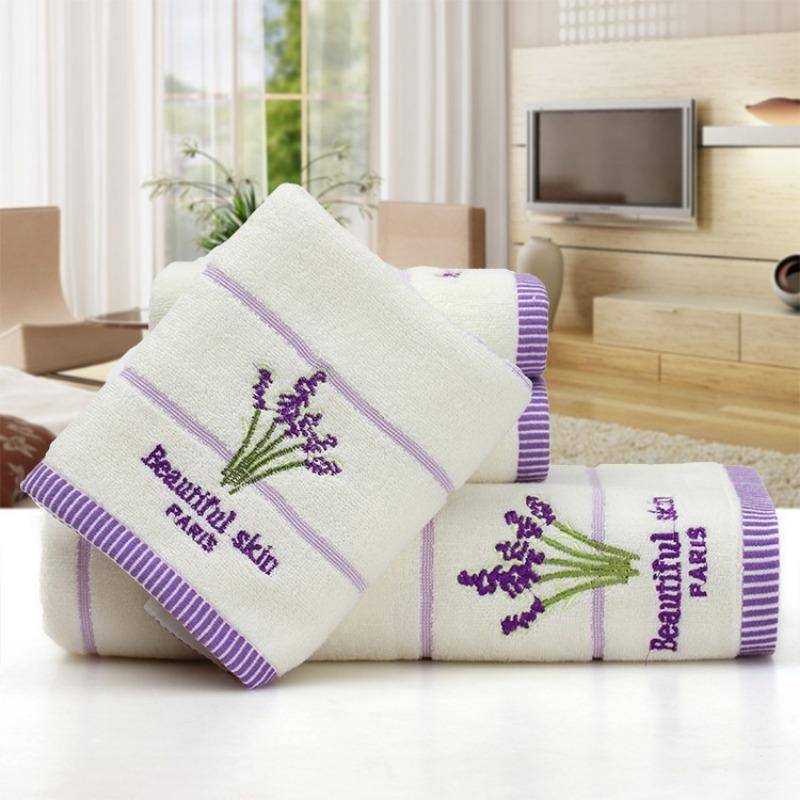 35*75 cm Aromatherapie Weiches Badetuch Baumwolle Stickerei Lavendel Handtuch Set Baumwolle Hand Gesicht Handtuch Blatt Set von Joom DACH