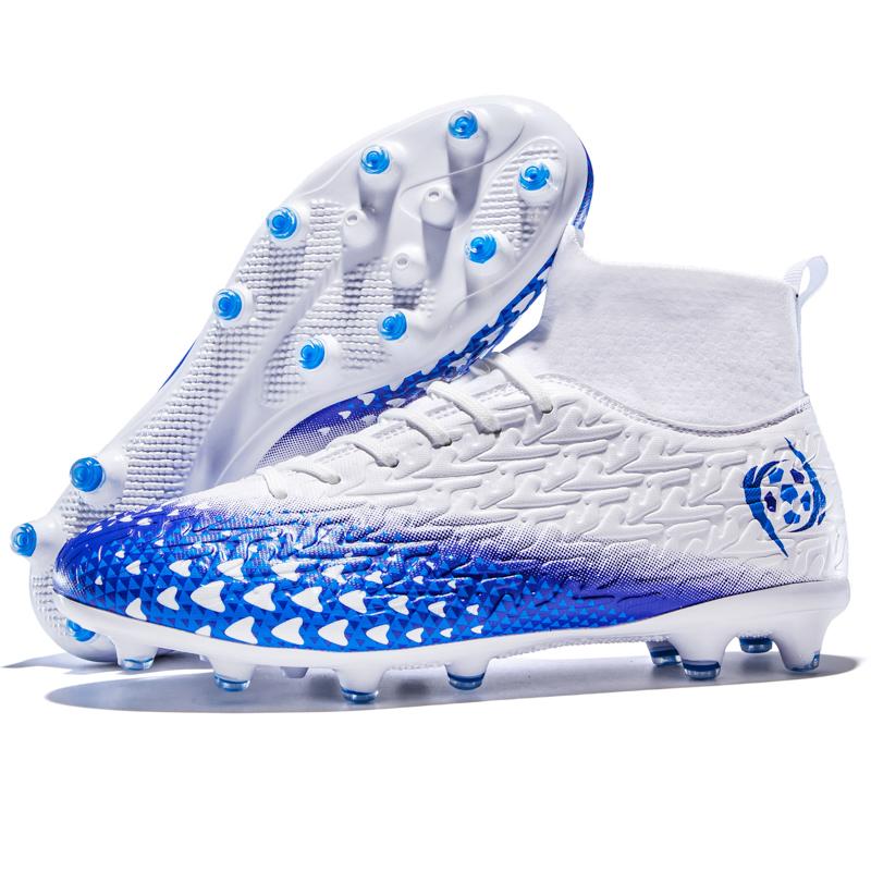 35-45 Herren-High-Top-Fußballschuhe in großen Größen, langer Nagel, rutschfest, TPR, künstlicher Kapitän, Outdoor-Jugend-Fußballschuhe 41 blau/weiß von Joom DACH