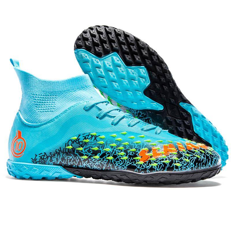 35-46 Herren High-Top-Fußballschuhe Große Größe Nägel Leder Jungen Fußballschuhe Nageln Anti-Rutsch-Fußballschuhe 36 cyanblau von Joom DACH