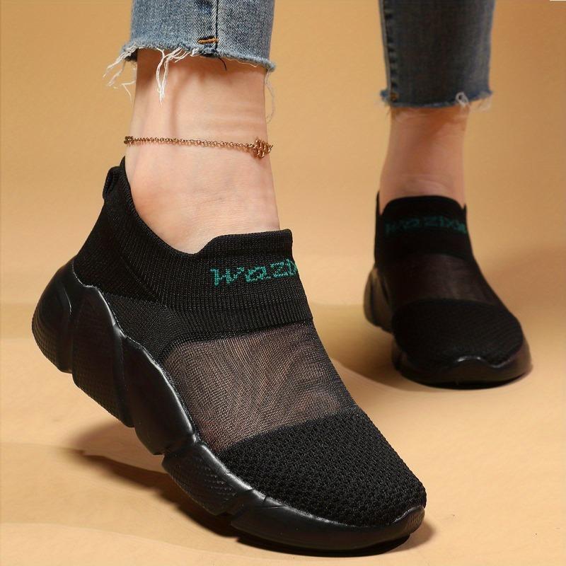 35–47 Damen-Mesh-Sportschuhe, bequeme, gestrickte Low-Top-Slip-On-Laufschuhe, lässige, atmungsaktive Wanderschuhe 41 schwarz von Joom DACH