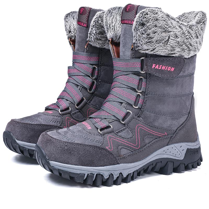 36-42 Damen-Winterstiefel mit hohen Bändern, rutschfest, wasserdicht, warm, aus Wolle, warm, große Größe, Schneestiefel, Damenschuhe 41 rose rot/graue von Joom DACH