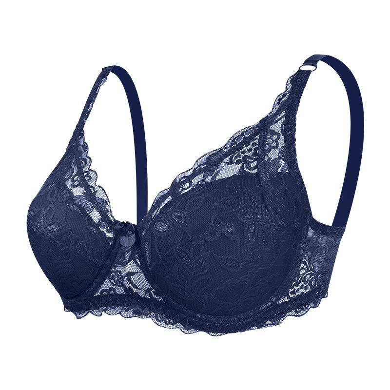 36-42 Plus Size Damen Ultradünner BH Bügel Push-Ups Spitzen-BH Büstenhalter Größere Brust Einfarbig 3/4 Big Cup 42/95BC blau von Joom DACH