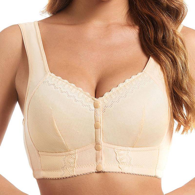 36-48 Damen-BH in großer Größe, vordere Schnalle, Unterwäsche, Damen, ohne Stahlring, Raffung, Top-Stütze, bequemer BH aus reiner Baumwolle 40/90B beige von Joom DACH