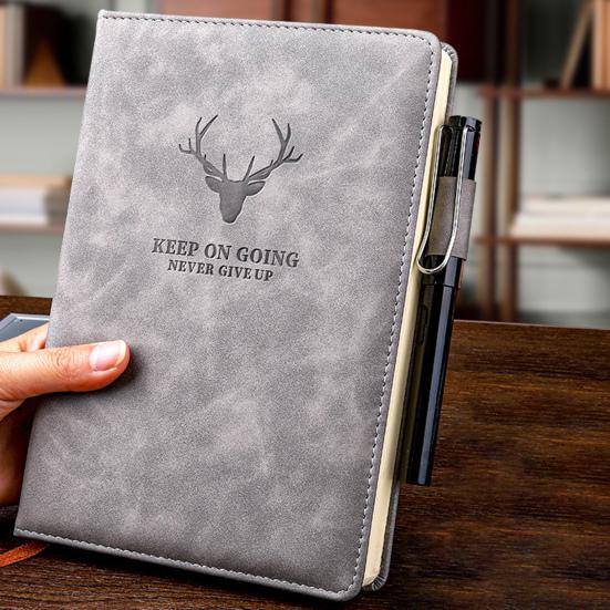 360 Seiten A5 Kunstleder dickes Business-Notizbuch Skizzentagebuch Tagebuch mit Stift grau von Joom DACH