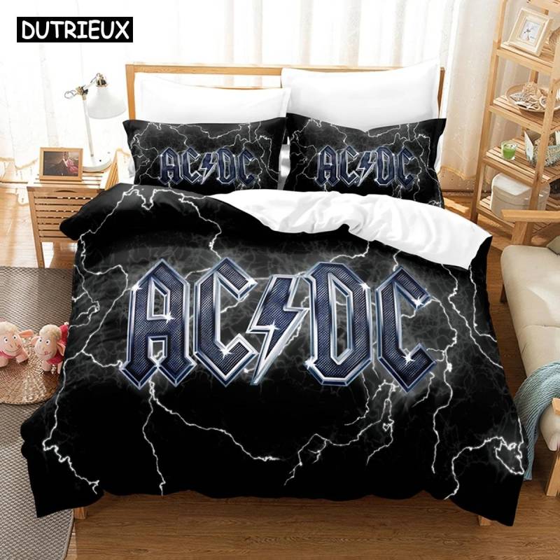 3D Ac/Dc Musik Bettwäsche-Sets Bettbezug-Set mit Kissenbezug Twin Full Queen King Bettwäsche Bettwäsche EU Single 135x200cm von Joom DACH