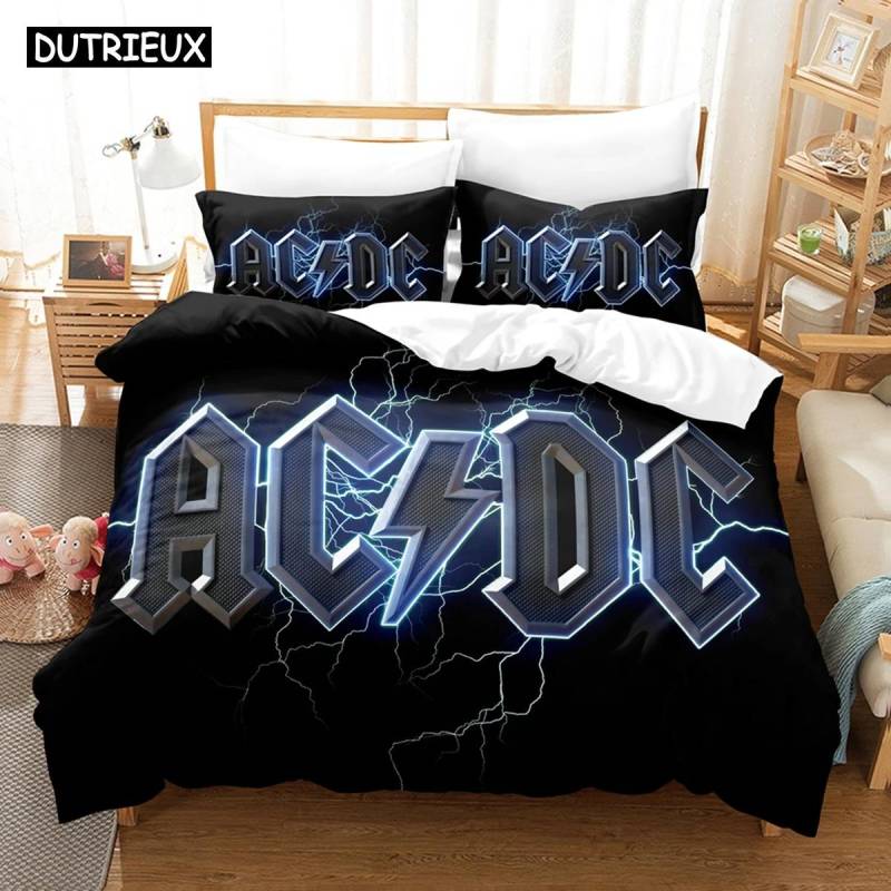 3D Ac/Dc Musik Bettwäsche-Sets Bettbezug-Set mit Kissenbezug Twin Full Queen King Bettwäsche Bettwäsche EU Single 135x200cm von Joom DACH