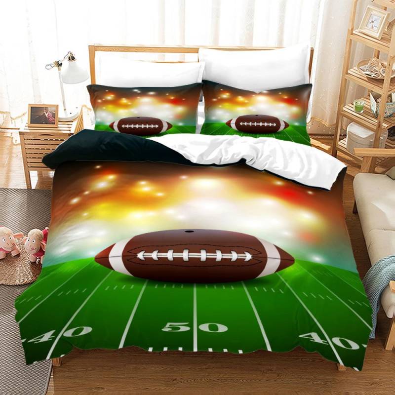 3D American Football König Königin Bettbezug Ballsport Bettwäsche-Set für Kinder Jugendliche Jungen Sportfans 2/3-teilig Polyester Steppdeckenbezug 155x215cm 3pcs von Joom DACH
