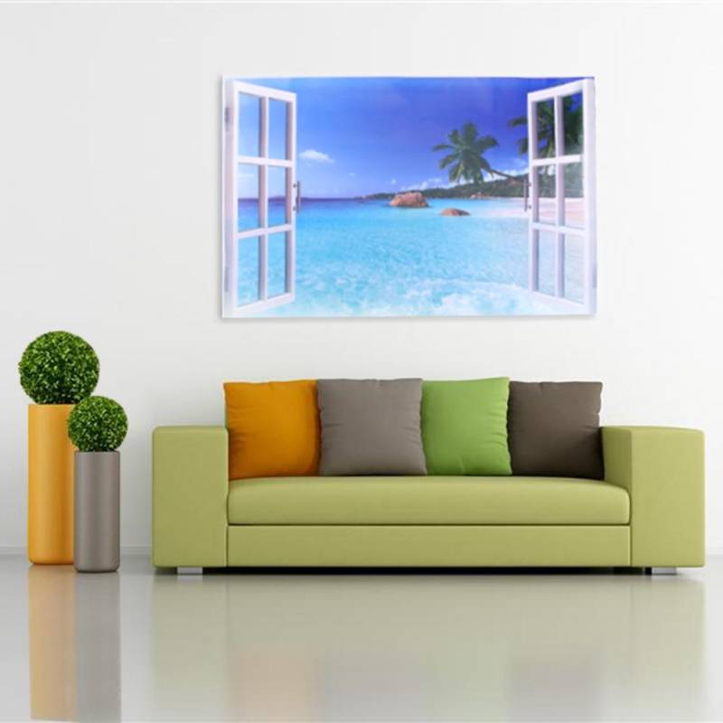 3D Ansicht Zimmer Dekor Ozean Meer Sandstrand Wand Aufkleber Aufkleber Wandbild PVC Kunst von Joom DACH