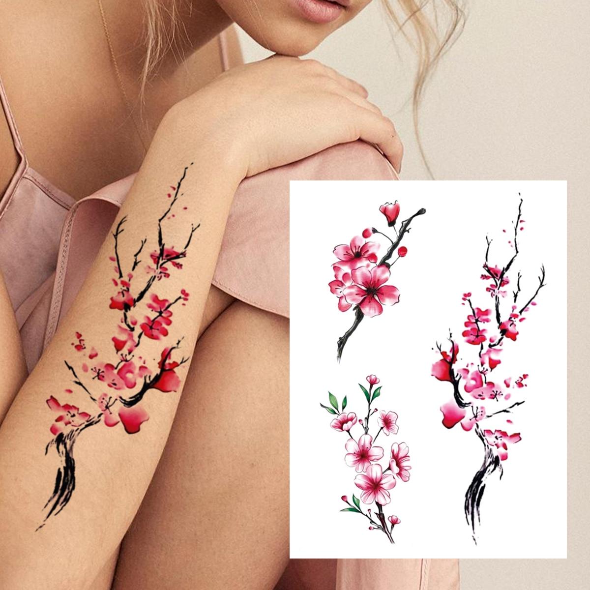 3D Aquarell Blume Temporäre Tattoo Für Frauen Mädchen Gefälschte Pfingstrose Rose Tattoo Aufkleber Schmetterling Spitze Sweatpea Flora Tatoos Bein von Joom DACH