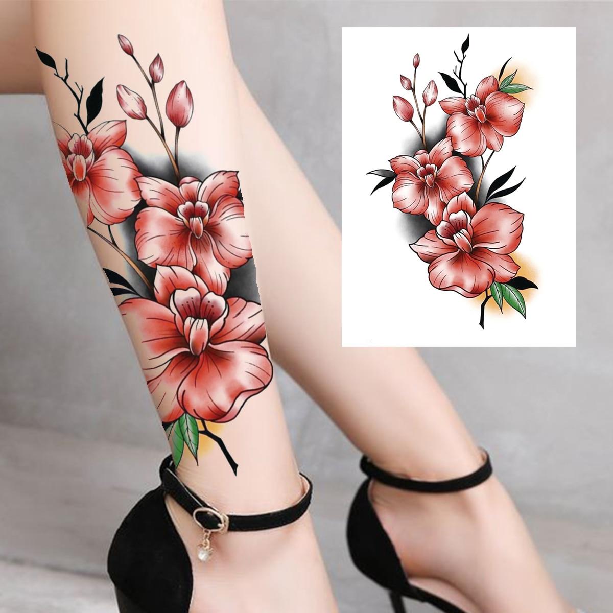 3D Aquarell Blume Temporäre Tattoo Für Frauen Mädchen Gefälschte Pfingstrose Rose Tattoo Aufkleber Schmetterling Spitze Sweatpea Flora Tatoos Bein von Joom DACH