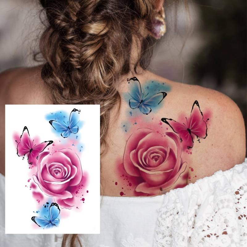 3D Aquarell Blume Temporäre Tattoo Für Frauen Mädchen Gefälschte Pfingstrose Rose Tattoo Aufkleber Schmetterling Spitze Sweatpea Flora Tatoos Bein von Joom DACH
