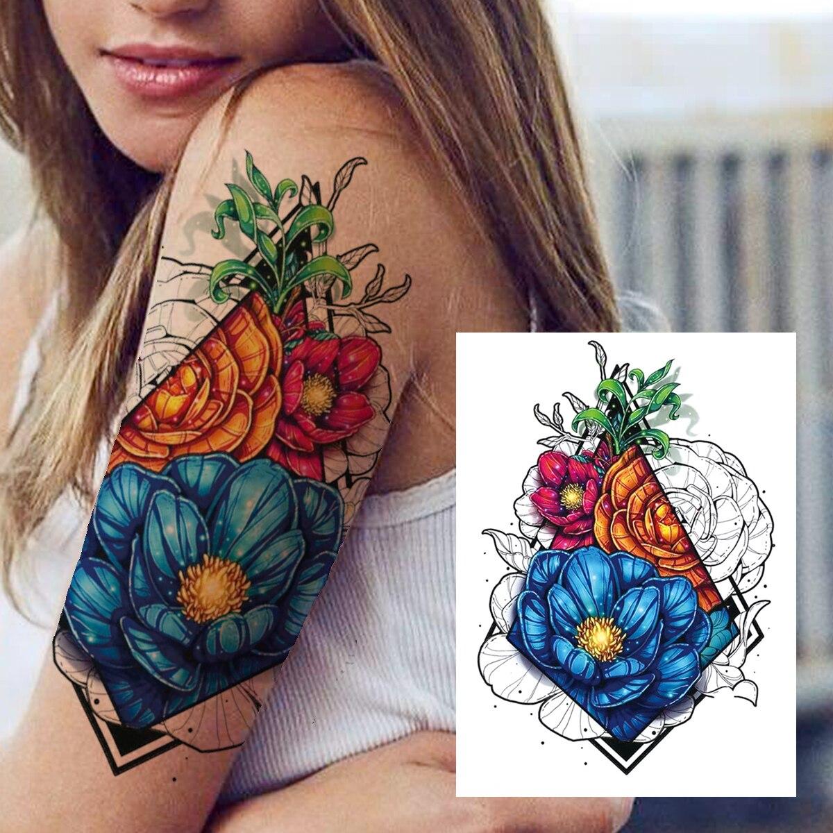 3D Aquarell Blume Temporäre Tattoo Für Frauen Mädchen Gefälschte Pfingstrose Rose Tattoo Aufkleber Schmetterling Spitze Sweatpea Flora Tatoos Bein von Joom DACH