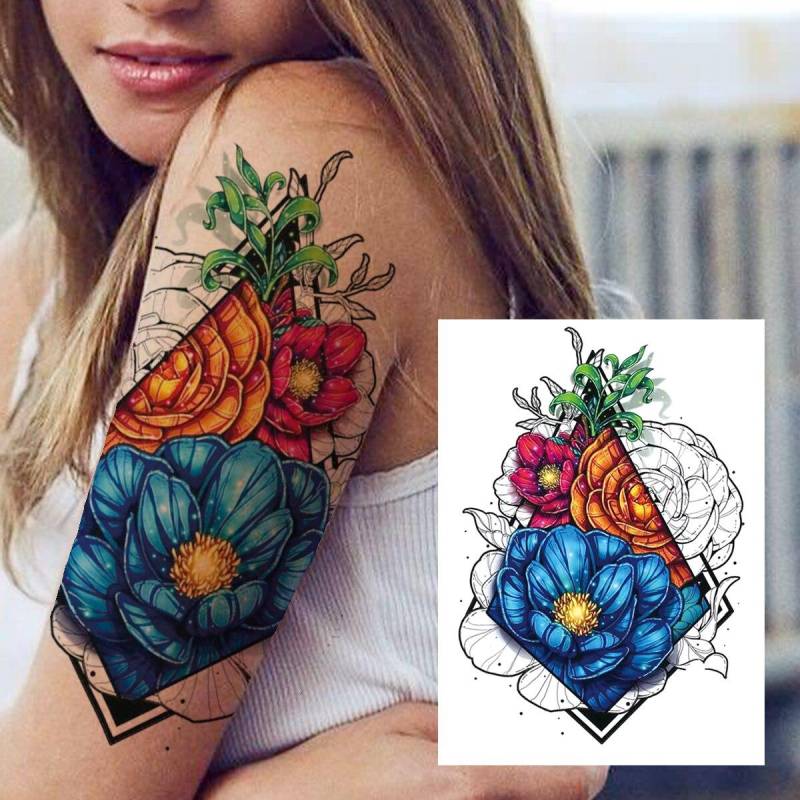 3D Aquarell Blume Temporäre Tattoo Für Frauen Mädchen Gefälschte Pfingstrose Rose Tattoo Aufkleber Schmetterling Spitze Sweatpea Flora Tatoos Bein von Joom DACH