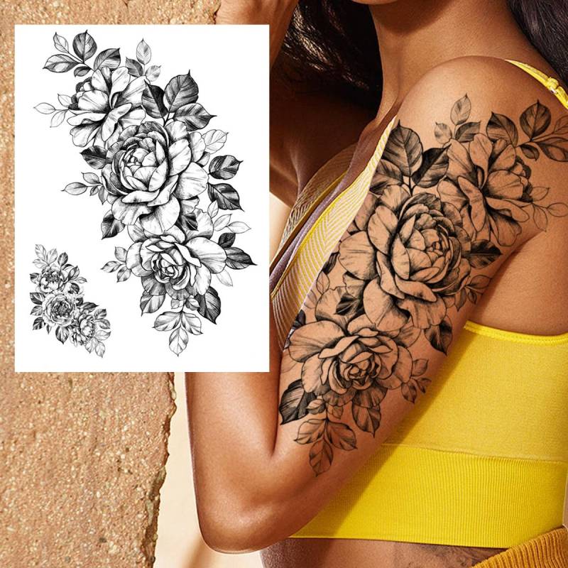 3D Aquarell Blume Temporäre Tattoo Für Frauen Mädchen Gefälschte Pfingstrose Rose Tattoo Aufkleber Schmetterling Spitze Sweatpea Flora Tatoos Bein von Joom DACH