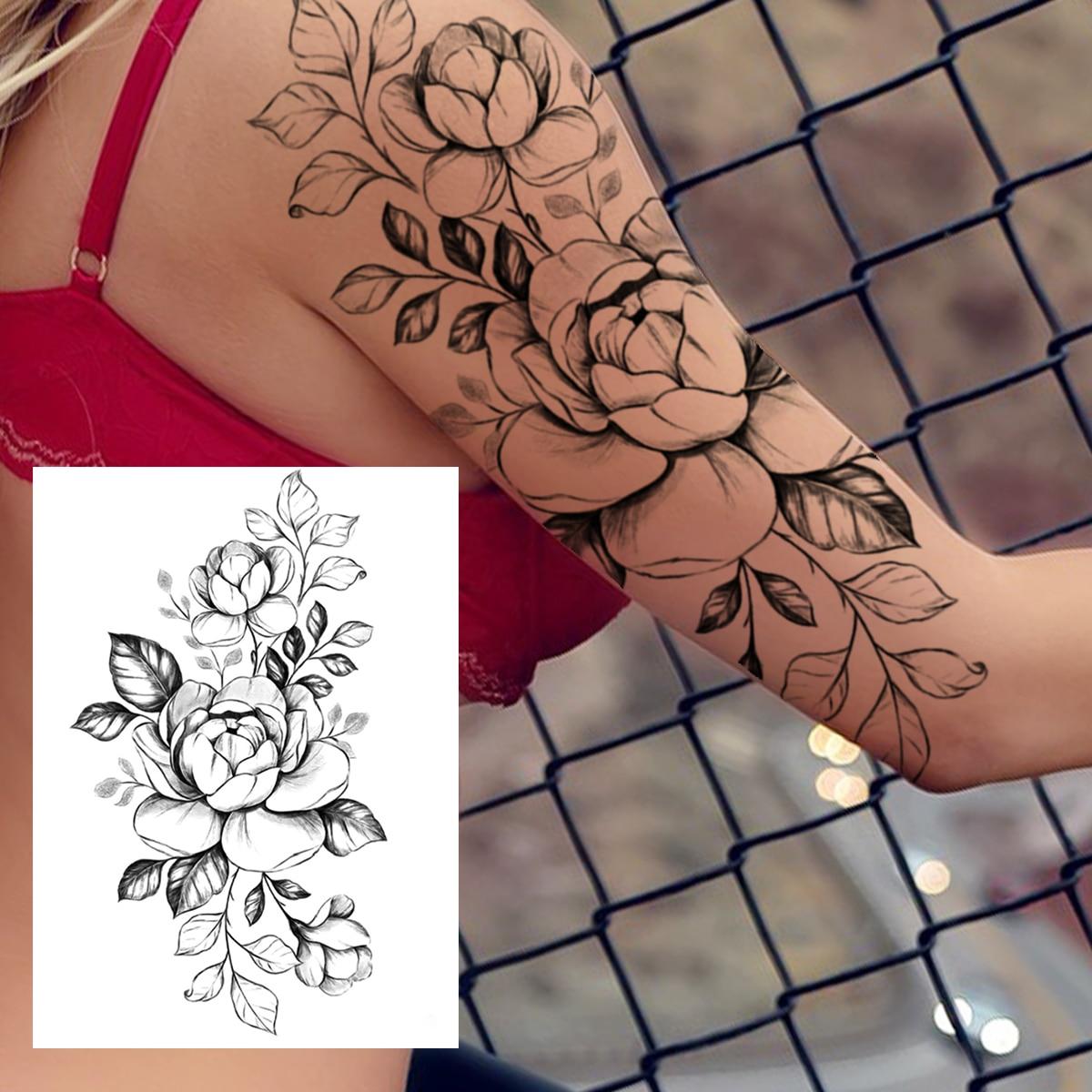3D Aquarell Blume Temporäre Tattoo Für Frauen Mädchen Gefälschte Pfingstrose Rose Tattoo Aufkleber Schmetterling Spitze Sweatpea Flora Tatoos Bein von Joom DACH