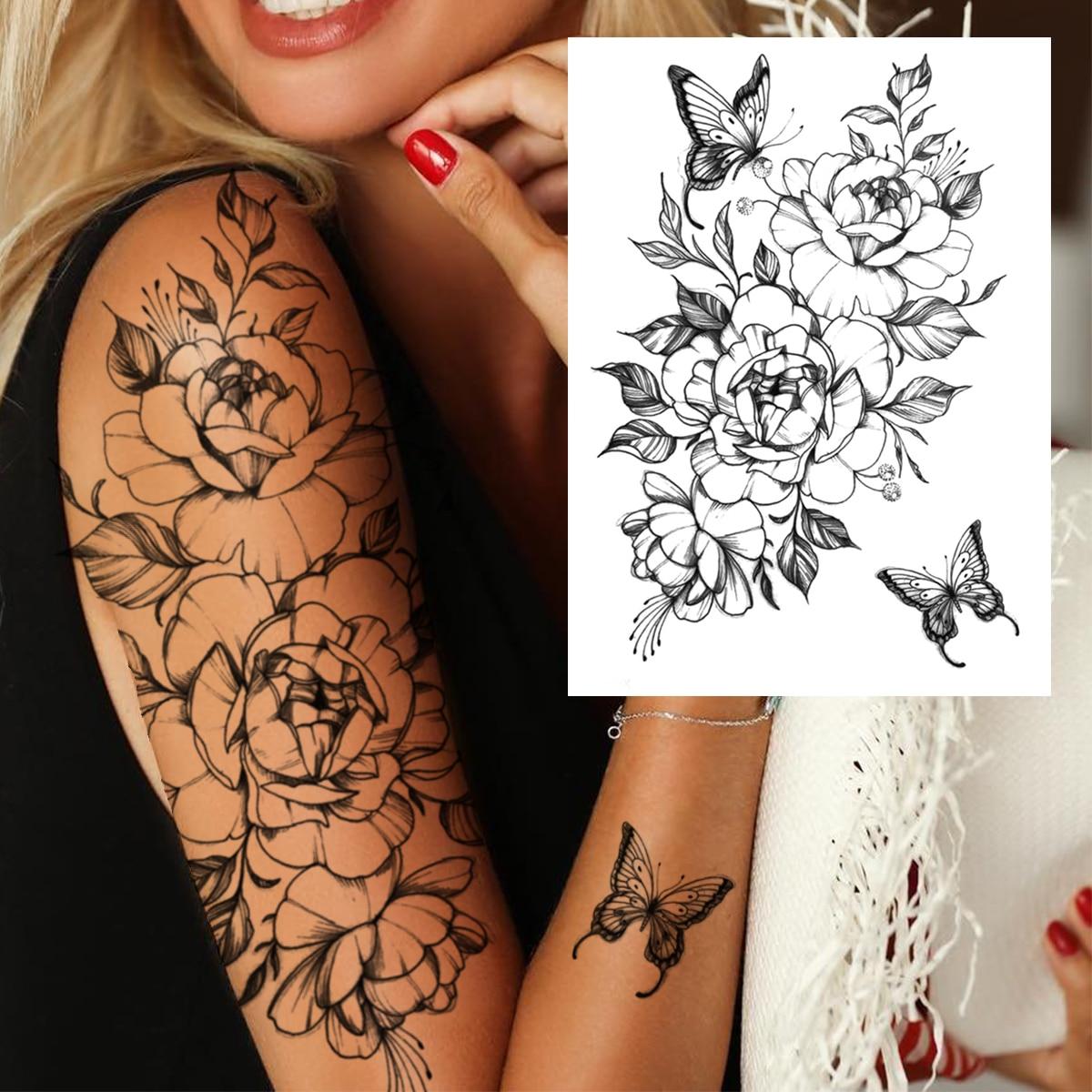 3D Aquarell Blume Temporäre Tattoo Für Frauen Mädchen Gefälschte Pfingstrose Rose Tattoo Aufkleber Schmetterling Spitze Sweatpea Flora Tatoos Bein von Joom DACH