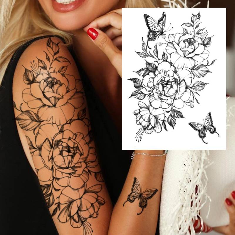 3D Aquarell Blume Temporäre Tattoo Für Frauen Mädchen Gefälschte Pfingstrose Rose Tattoo Aufkleber Schmetterling Spitze Sweatpea Flora Tatoos Bein von Joom DACH