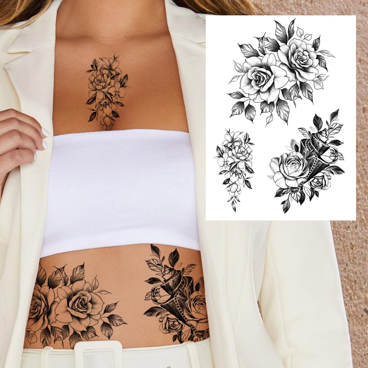 3D Aquarell Blume Temporäre Tattoo Für Frauen Mädchen Gefälschte Pfingstrose Rose Tattoo Aufkleber Schmetterling Spitze Sweatpea Flora Tatoos Bein von Joom DACH