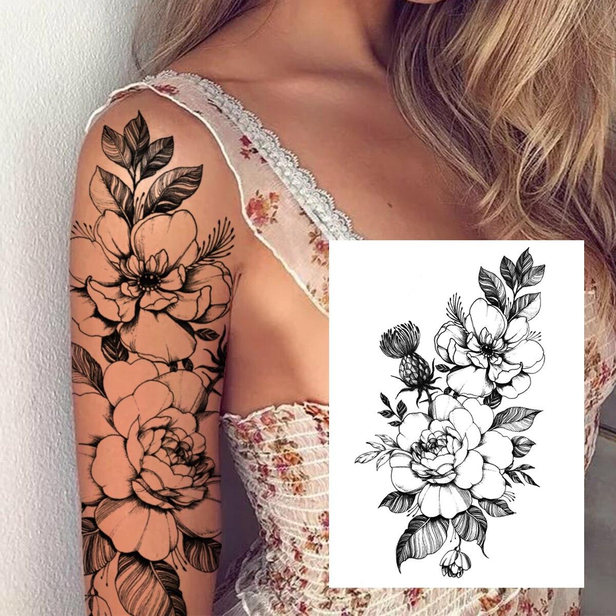 3D Aquarell Blume Temporäre Tattoo Für Frauen Mädchen Gefälschte Pfingstrose Rose Tattoo Aufkleber Schmetterling Spitze Sweatpea Flora Tatoos Bein von Joom DACH