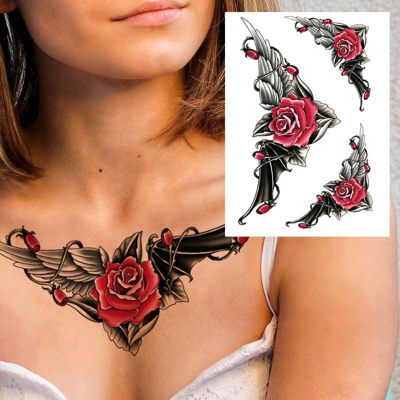 3D Aquarell Blume Temporäre Tattoo Für Frauen Mädchen Gefälschte Pfingstrose Rose Tattoo Aufkleber Schmetterling Spitze Sweatpea Flora Tatoos Bein von Joom DACH