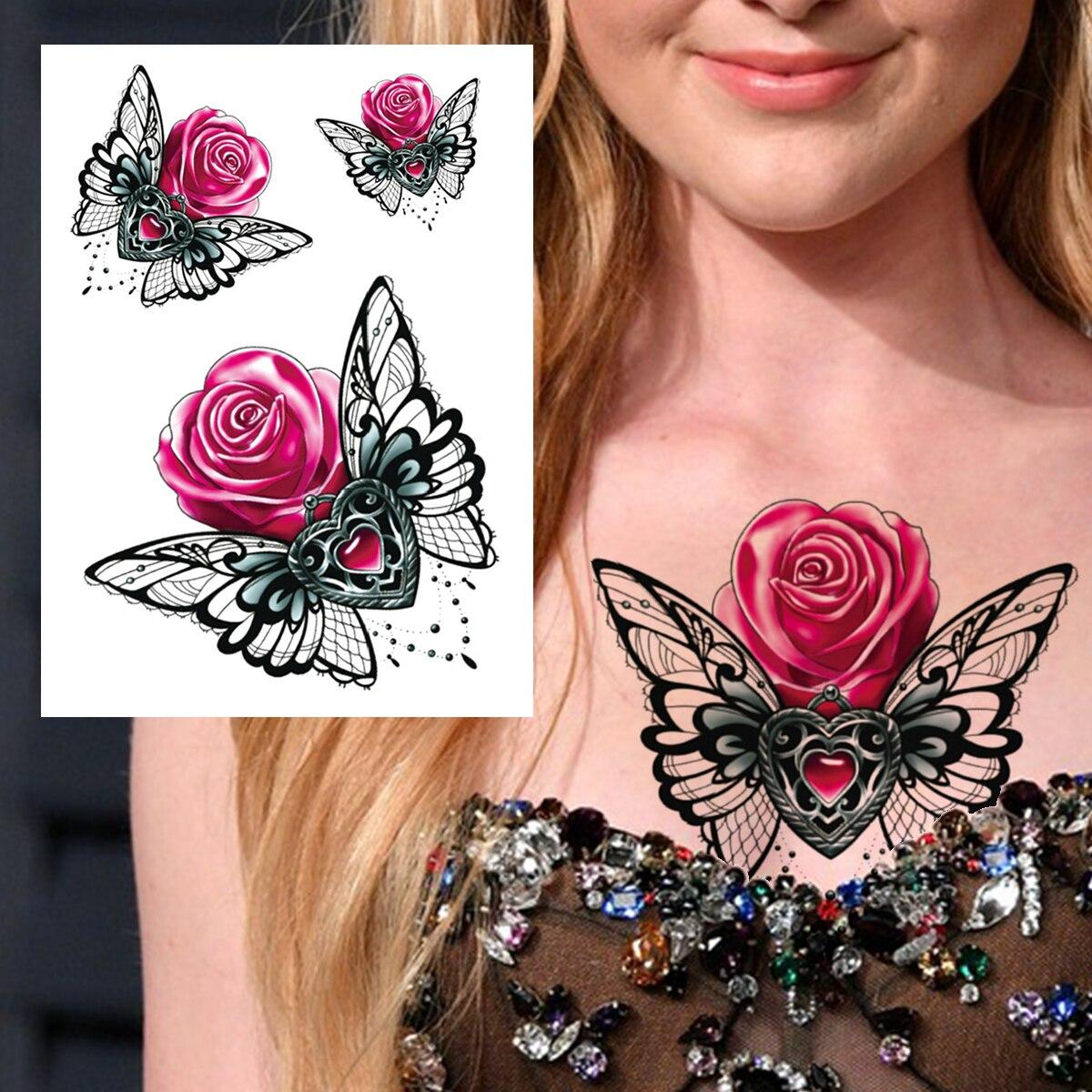 3D Aquarell Blume Temporäre Tattoo Für Frauen Mädchen Gefälschte Pfingstrose Rose Tattoo Aufkleber Schmetterling Spitze Sweatpea Flora Tatoos Bein von Joom DACH