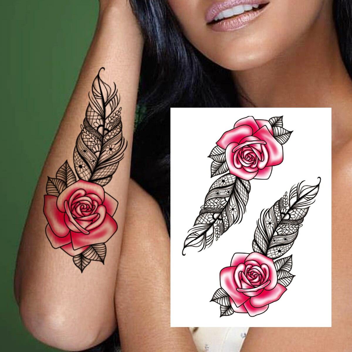3D Aquarell Blume Temporäre Tattoo Für Frauen Mädchen Gefälschte Pfingstrose Rose Tattoo Aufkleber Schmetterling Spitze Sweatpea Flora Tatoos Bein von Joom DACH