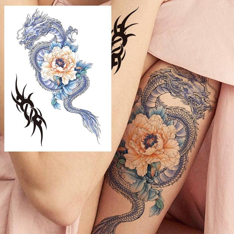 3D Aquarell Blume Temporäre Tattoo Für Frauen Mädchen Gefälschte Pfingstrose Rose Tattoo Aufkleber Schmetterling Spitze Sweatpea Flora Tatoos Bein von Joom DACH