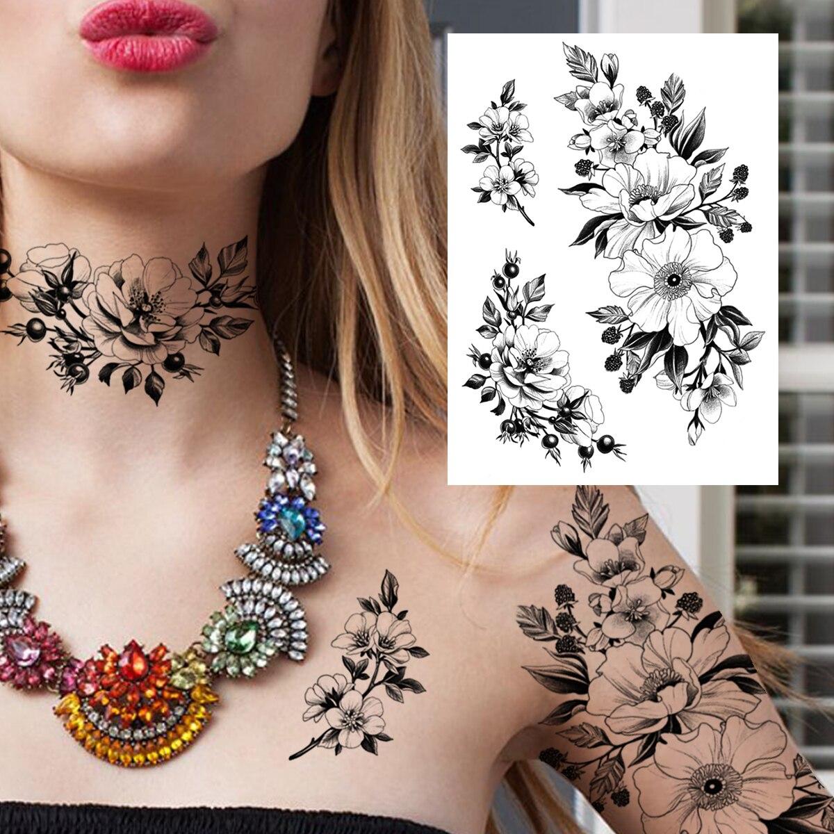 3D Aquarell Blume Temporäre Tattoo Für Frauen Mädchen Gefälschte Pfingstrose Rose Tattoo Aufkleber Schmetterling Spitze Sweatpea Flora Tatoos Bein von Joom DACH