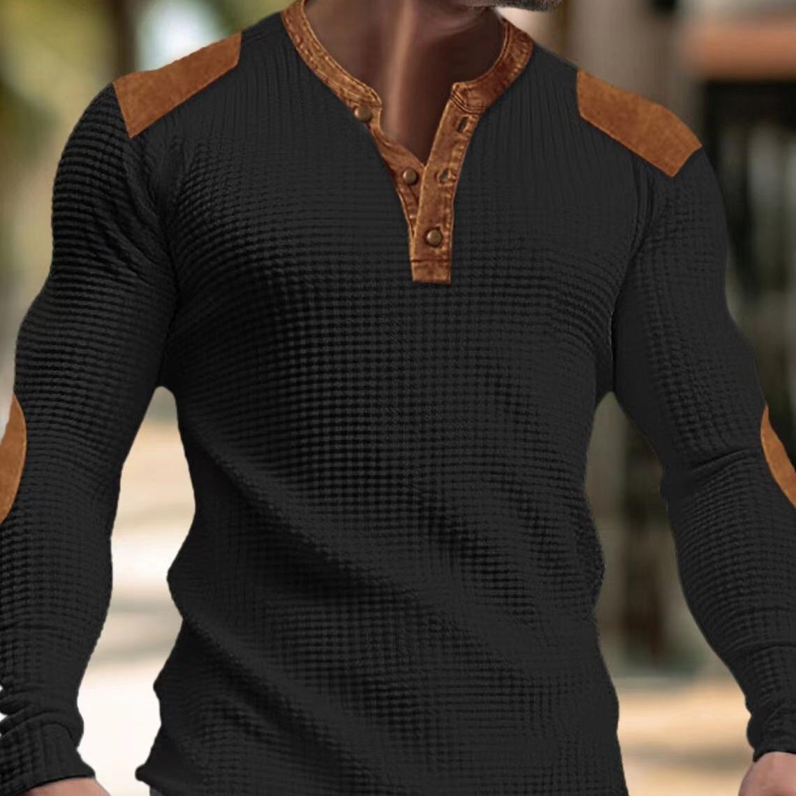 3D Atmungsaktives Herren Casual Sweatshirt Herbst V-Ausschnitt Oberteil mit Knopf Mode Herren T-Shirt XXXL schwarz von Joom DACH