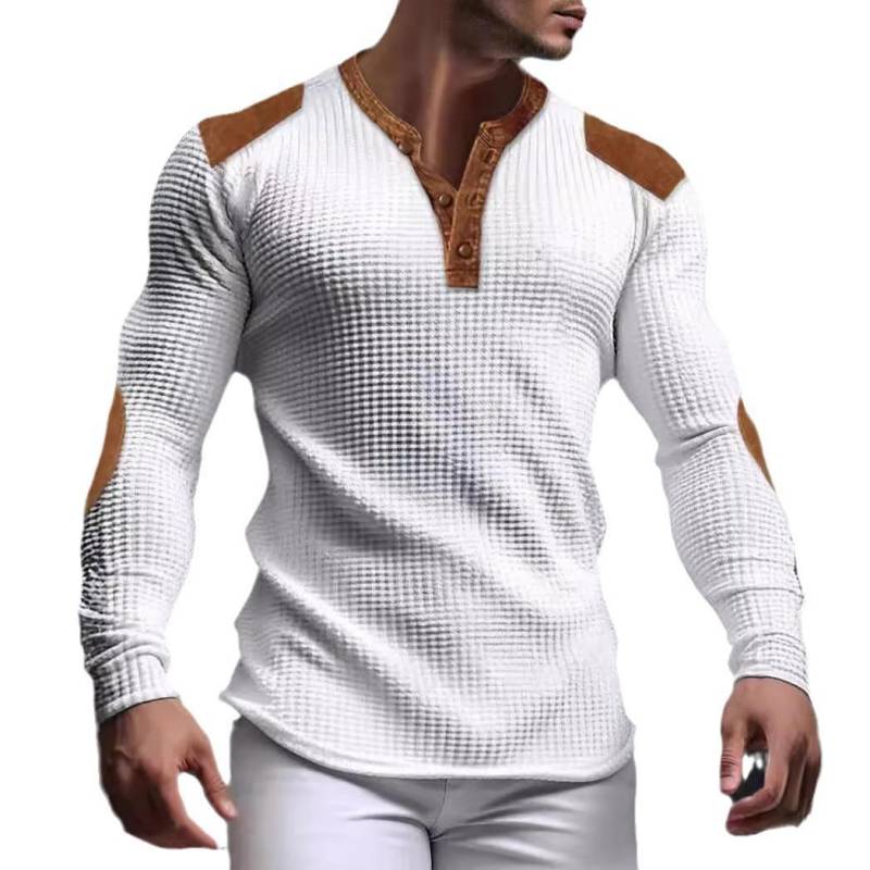 3D Atmungsaktives Herren Casual Sweatshirt Herbst V-Ausschnitt Oberteil mit Knopf Mode Herren T-Shirt XXXL von Joom DACH