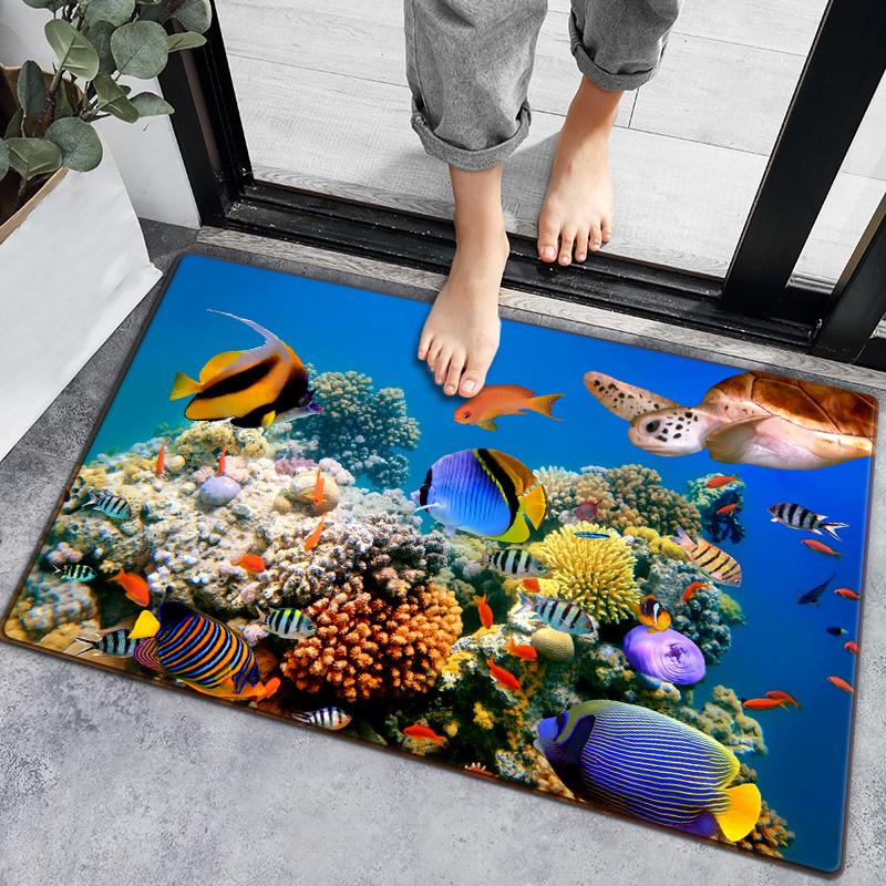 3D-Badezimmerteppich mit Unterwasserfischen, 4 Größen, Oberseite aus Flanell mit Latexpunkten, schnell saugfähige Fußmatte für Dusche, Eingang, Schlafzimmer 40x60cm von Joom DACH
