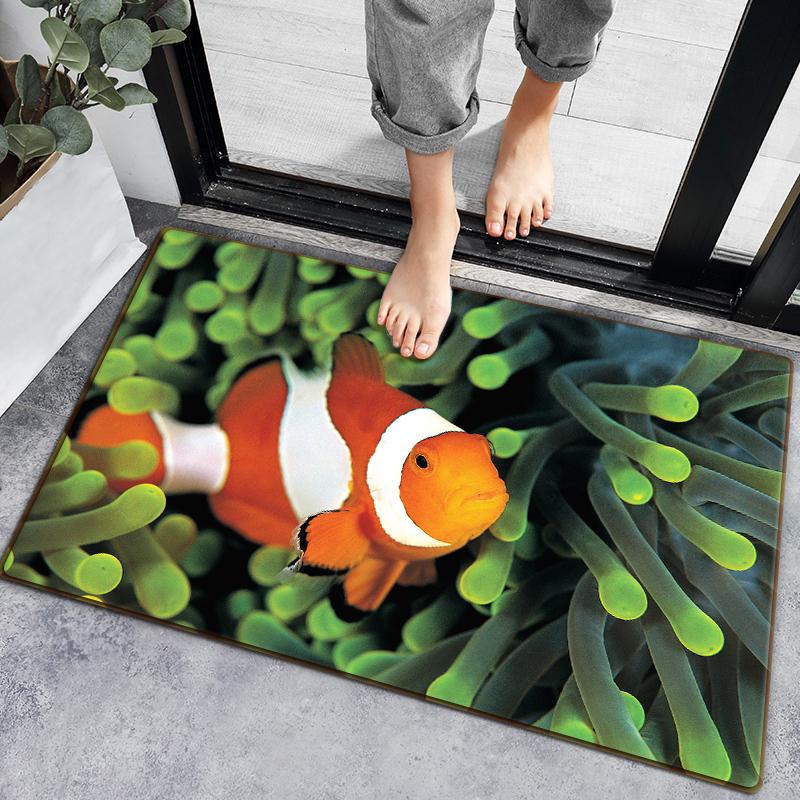 3D-Badezimmerteppich mit Unterwasserfischen, 4 Größen, Oberseite aus Flanell mit Latexpunkten, schnell saugfähige Fußmatte für Dusche, Eingang, Schlafzimmer 40x60cm von Joom DACH