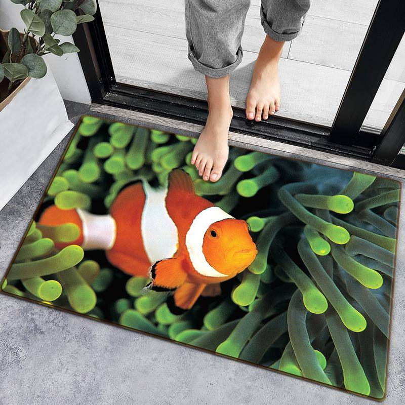 3D-Badezimmerteppich mit Unterwasserfischen, 4 Größen, Oberseite aus Flanell mit Latexpunkten, schnell saugfähige Fußmatte für Dusche, Eingang, Schlafzimmer 40x60cm von Joom DACH