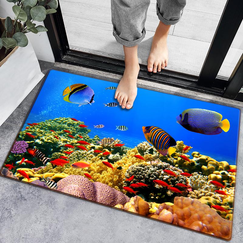 3D-Badezimmerteppich mit Unterwasserfischen, 4 Größen, Oberseite aus Flanell mit Latexpunkten, schnell saugfähige Fußmatte für Dusche, Eingang, Schlafzimmer 40x60cm von Joom DACH