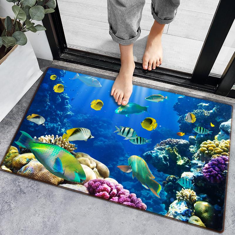 3D-Badezimmerteppich mit Unterwasserfischen, 4 Größen, Oberseite aus Flanell mit Latexpunkten, schnell saugfähige Fußmatte für Dusche, Eingang, Schlafzimmer 40x60cm von Joom DACH