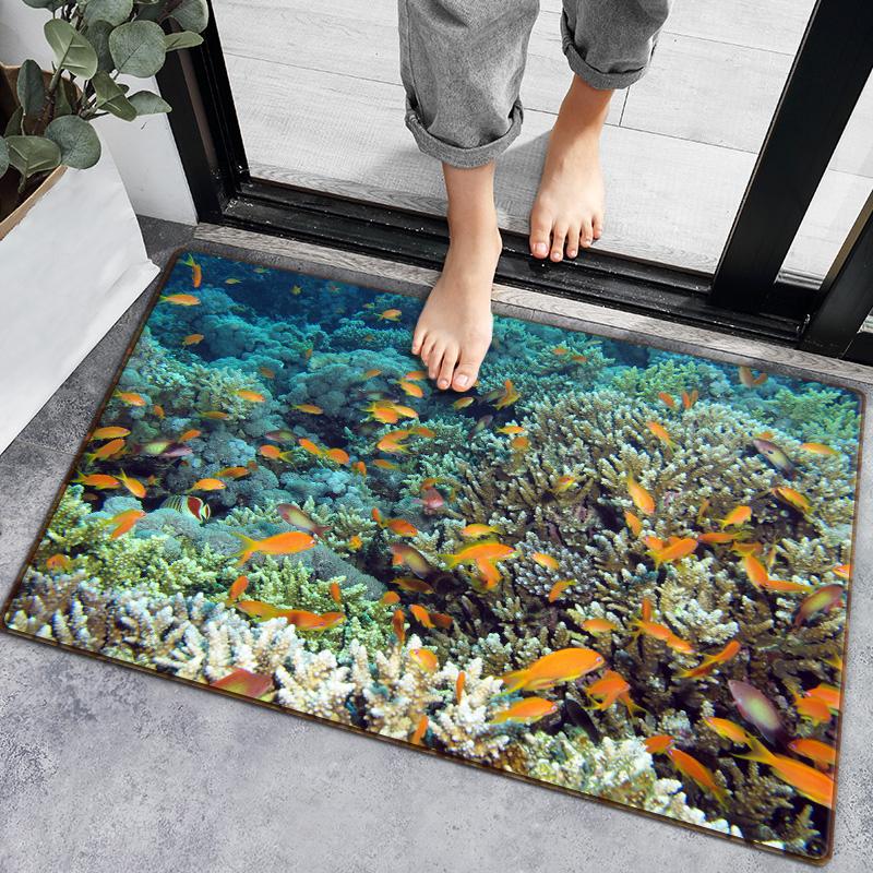 3D-Badezimmerteppich mit Unterwasserfischen, 4 Größen, Oberseite aus Flanell mit Latexpunkten, schnell saugfähige Fußmatte für Dusche, Eingang, Schlafzimmer 50x80cm von Joom DACH