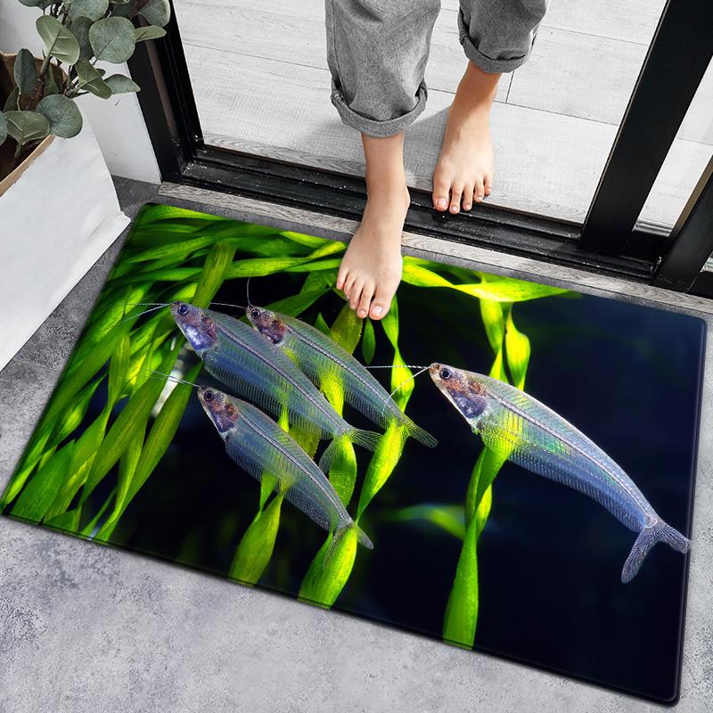 3D-Badezimmerteppich mit Unterwasserfischen, 4 Größen, Oberseite aus Flanell mit Latexpunkten, schnell saugfähige Fußmatte für Dusche, Eingang, Schlafzimmer 50x80cm von Joom DACH