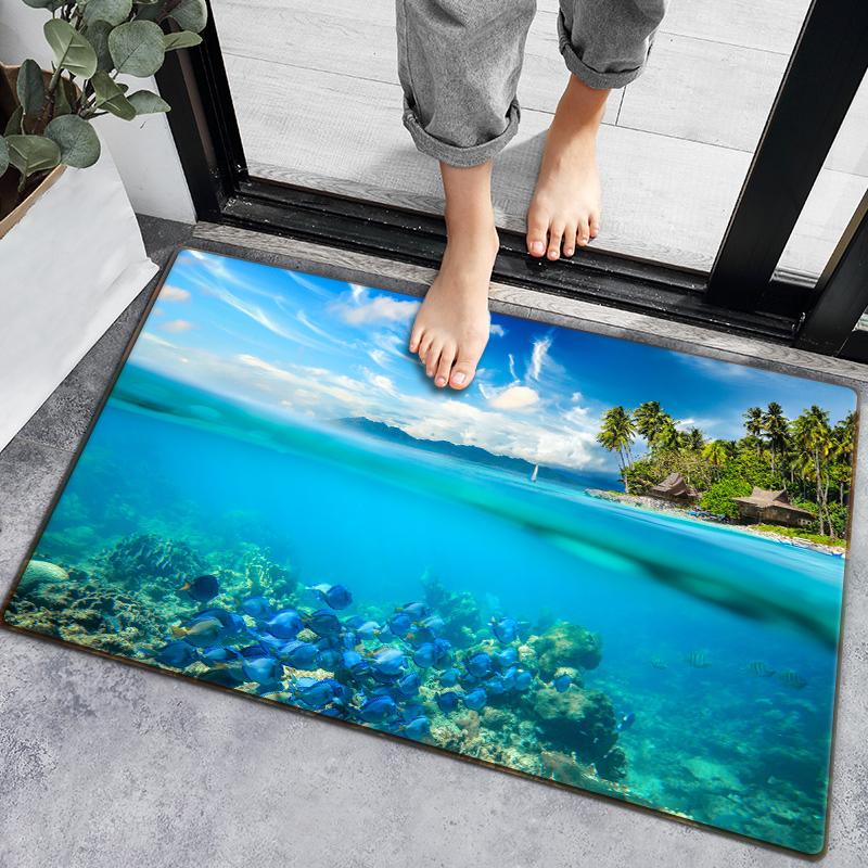3D-Badezimmerteppich mit Unterwasserfischen, 4 Größen, Oberseite aus Flanell mit Latexpunkten, schnell saugfähige Fußmatte für Dusche, Eingang, Schlafzimmer 60x90cm von Joom DACH