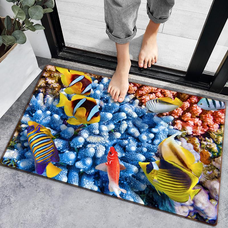 3D-Badezimmerteppich mit Unterwasserfischen, 4 Größen, Oberseite aus Flanell mit Latexpunkten, schnell saugfähige Fußmatte für Dusche, Eingang, Schlafzimmer 80x120cm von Joom DACH