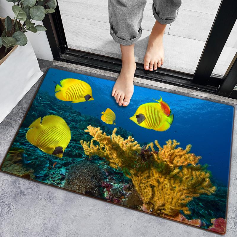 3D-Badezimmerteppich mit Unterwasserfischen, 4 Größen, Oberseite aus Flanell mit Latexpunkten, schnell saugfähige Fußmatte für Dusche, Eingang, Schlafzimmer 80x120cm von Joom DACH
