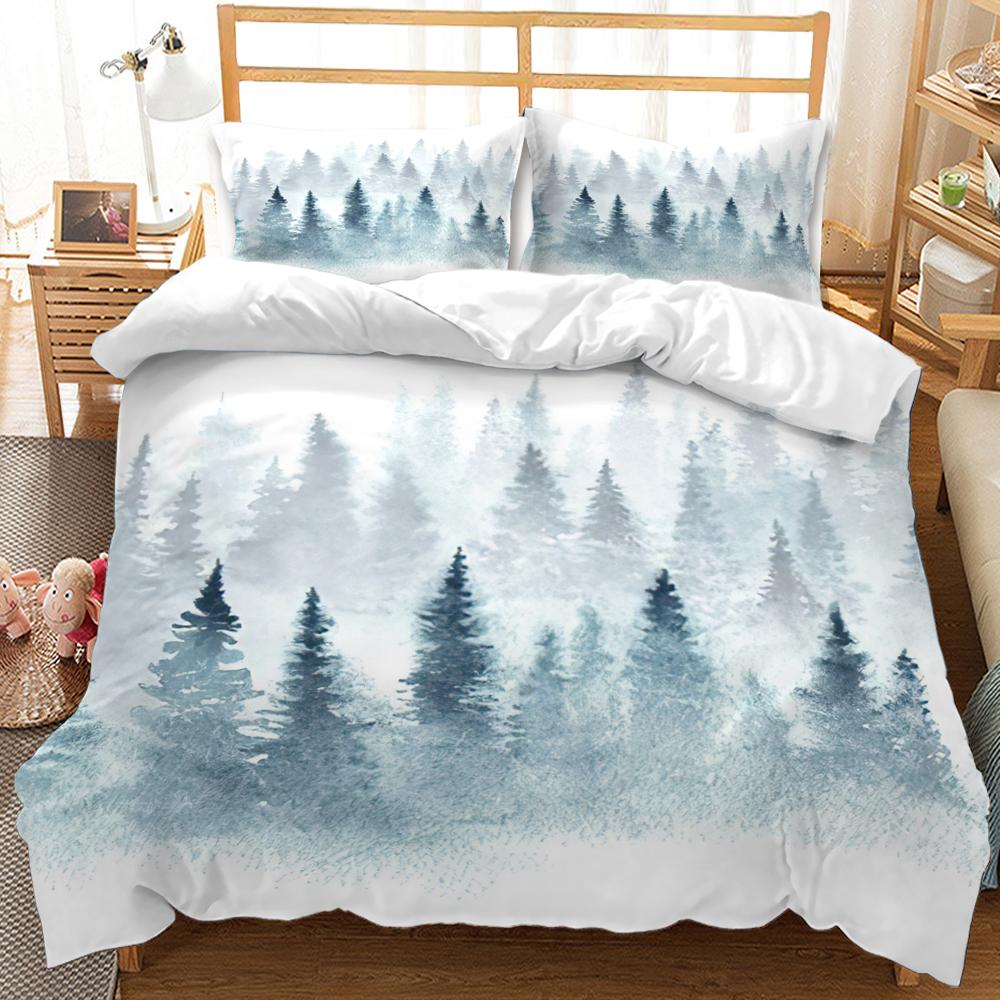 3D-Bettbezug-Set mit Bergwald, Schneeberg, Winterthema, King- und Queen-Size-Bettbezug für Kinder und Teenager, Polyester-Bettwäsche-Set 200x200cm 3pcs von Joom DACH