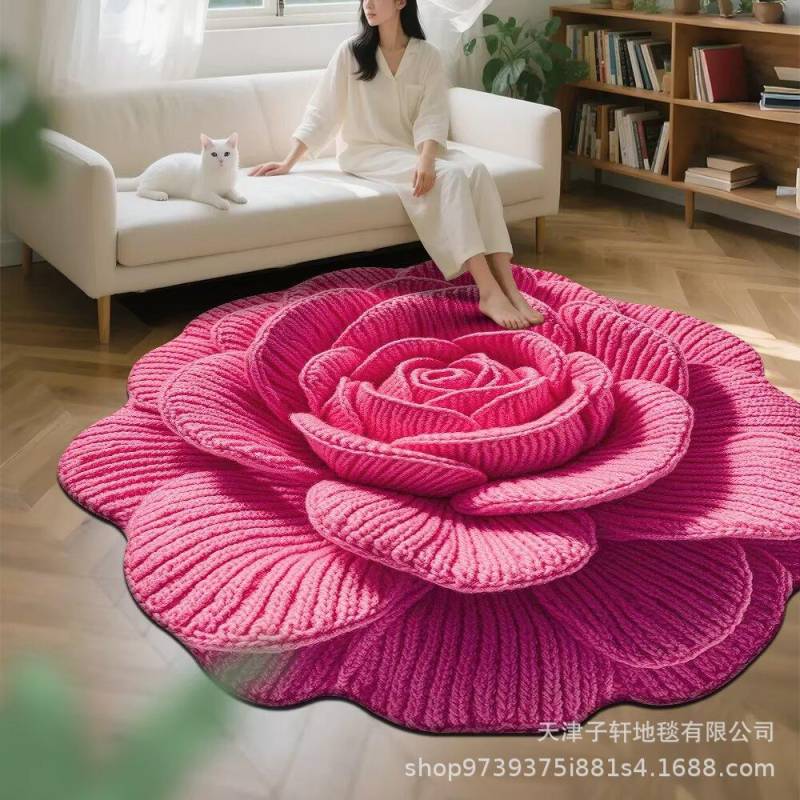 3D Blume Wohnzimmer Dekoration Teppich Schlafzimmer Bettvorleger Badezimmer Saugmatte 100X100 CM von Joom DACH
