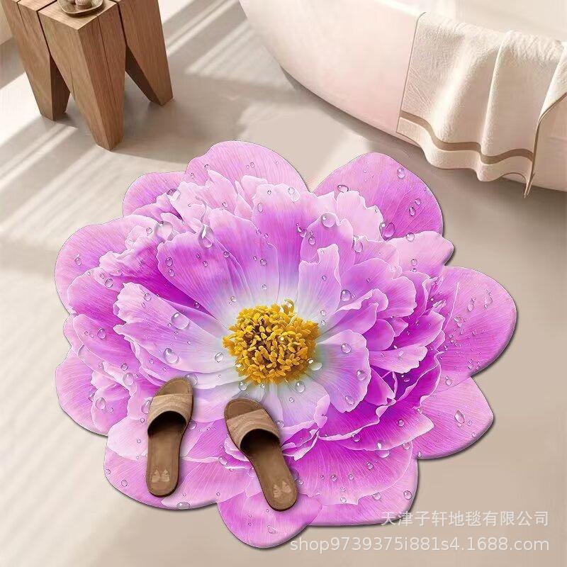 3D Blume Wohnzimmer Teppich Anti-Rutsch Saugfähige Matte Zuhause Badezimmer Küche Eingangsteppich 100X100 CM von Joom DACH
