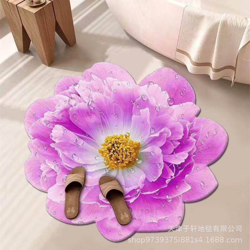 3D Blume Wohnzimmer Teppich Anti-Rutsch Saugfähige Matte Zuhause Badezimmer Küche Eingangsteppich 100X100 CM von Joom DACH