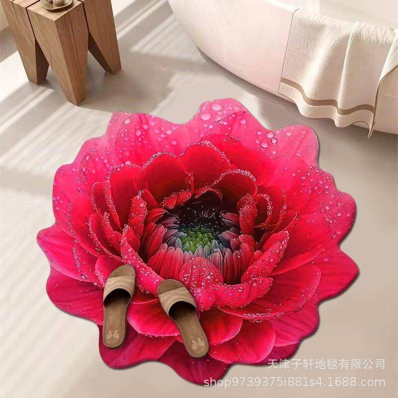 3D Blume Wohnzimmer Teppich Anti-Rutsch Saugfähige Matte Zuhause Badezimmer Küche Eingangsteppich 100X100 CM von Joom DACH